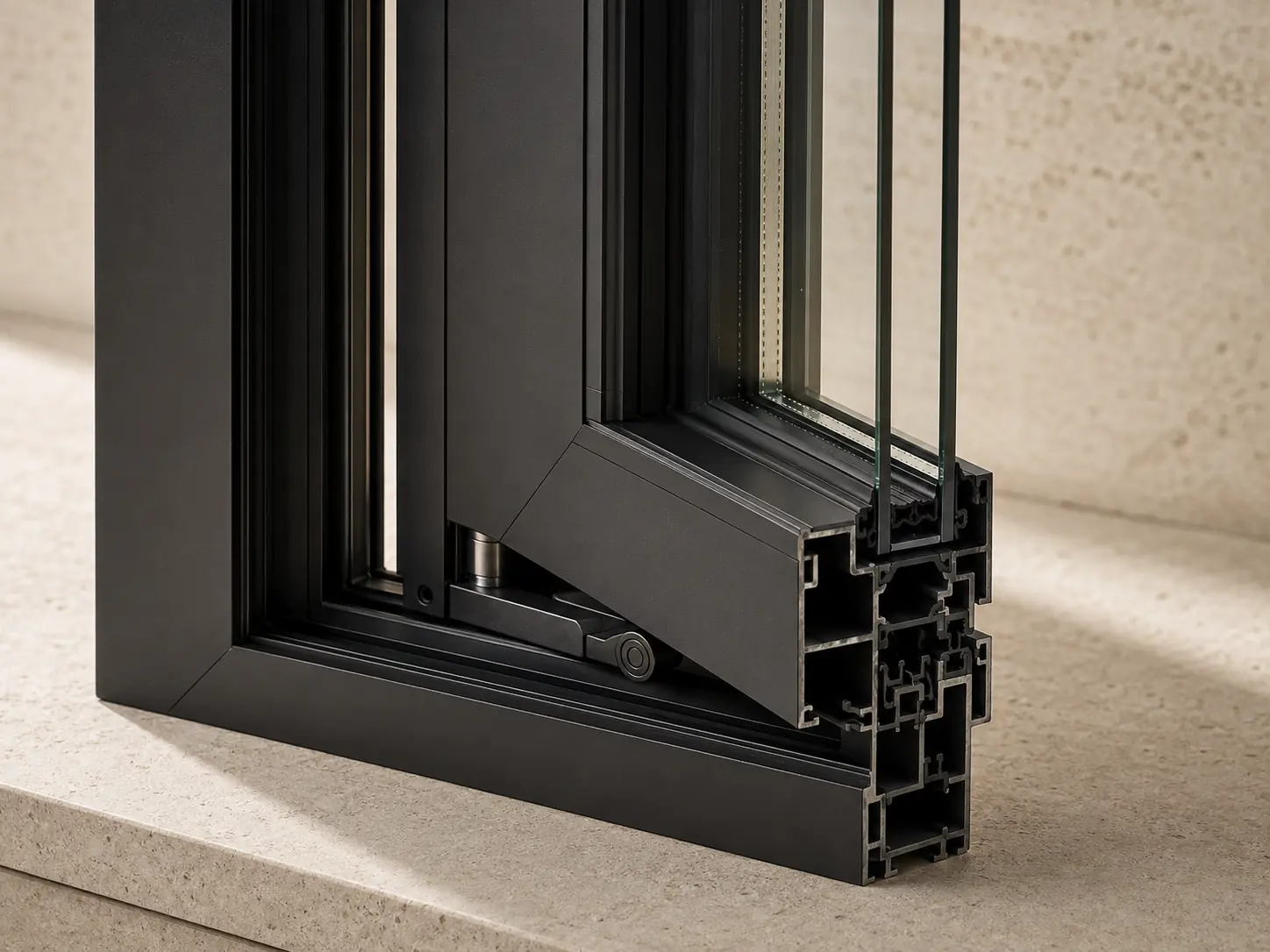 Premium aluminum casement window detail presentation